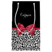 Girly Leopard print helder rood lintje met naam Klein Cadeauzakje (Voorkant)