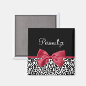 Girly Leopard print helder rood lintje met naam Magneet (Voorkant / Achterkant)
