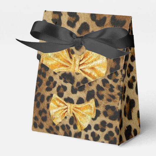 Girly Leopard Print met Bling Gold Bow Bedankdoosjes (Voorkant Zijde)