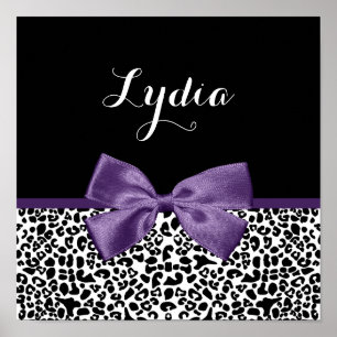 Girly Leopard print  Paars lintje met naam