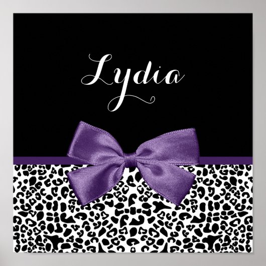 Girly Leopard print Paars lintje met naam (Voorkant)