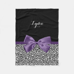 Girly Leopard print  Paars lintje met naam Fleece Deken