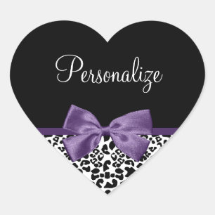 Girly Leopard print Paars lintje met naam Hart Sticker