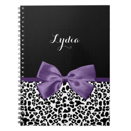 Girly Leopard print Paars lintje met naam Notitieboek (Voorkant)