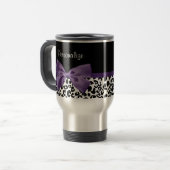 Girly Leopard print Paars lintje met naam Reisbeker (Voorkant links)