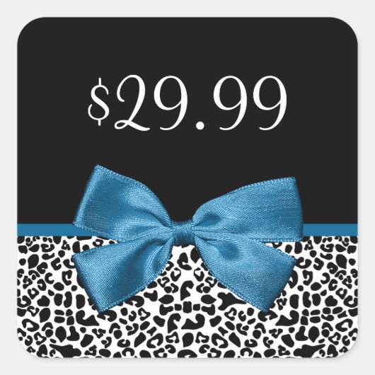 Girly Leopard Print Price Labels  blauw lintje (Voorkant)