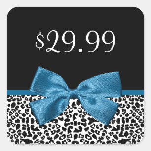 Girly Leopard Print Price Labels blauw lintje