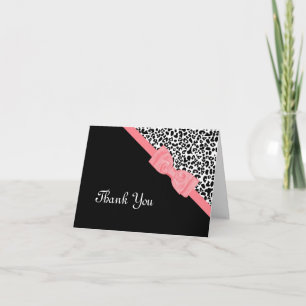 Girly Leopard Print Roze Boog Dank u Bedankkaart