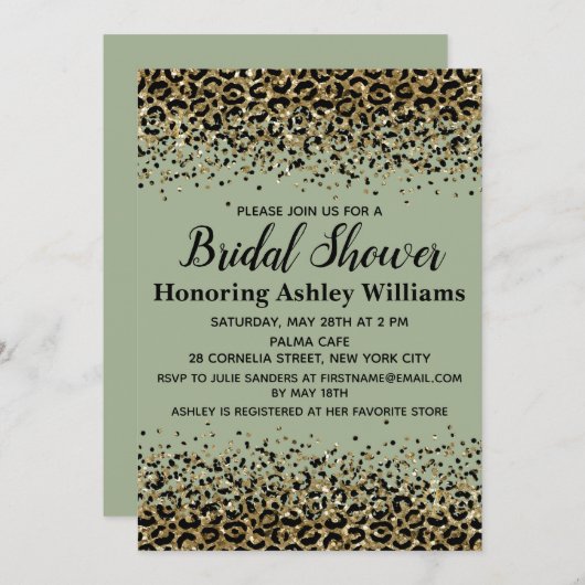 Girly Leopard Sage Groen Zwart Goud Vrijgezellenfe Kaart (Voorkant / Achterkant)