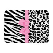 Girly Leopard Zebra Animal Print and Cute Pink Bow Magneet (Horizontaal)
