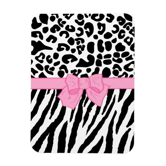 Girly Leopard Zebra Animal Print and Cute Pink Bow Magneet (Verticaal)