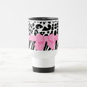 Girly Leopard Zebra Animal Print and Cute Pink Bow Reisbeker