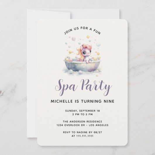 Girly Leuke Pastel Pony Spa Dag Kids Verjaardagsfe Kaart (Voorkant)