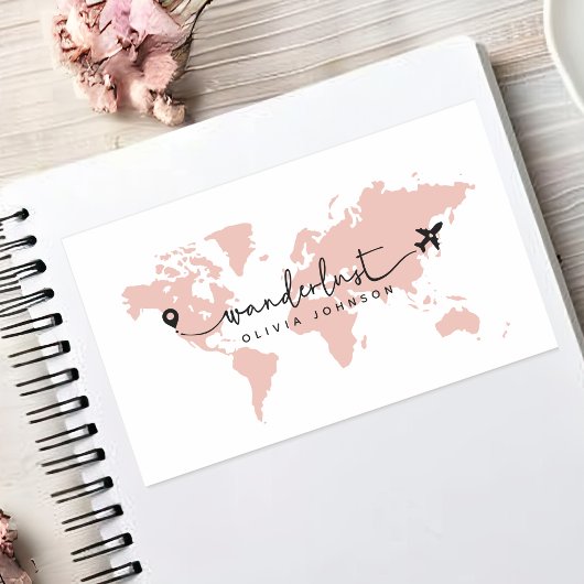 Girly Leuke Roze Wanderlust World Travel Script Rechthoekige Sticker