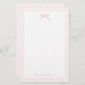 Girly Light Pink Bow en Stripes Border Briefpapier (Voorkant / Achterkant)