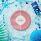 Girly Light Pink Houndstooth Monogram met naam Papieren Bordje (Feest)