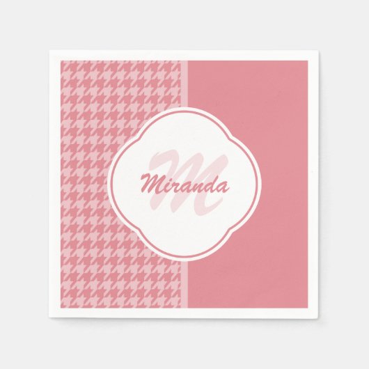 Girly Light Pink Houndstooth Monogram met naam Servet (Voorkant)