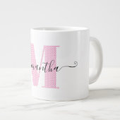 Girly Light Roze en Witte Polka Dot Monogram Extra Grote Beker (Voorkant rechts)