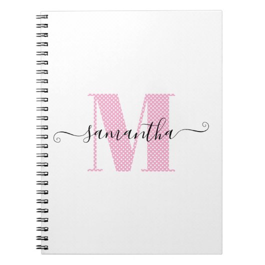 Girly Light Roze en Witte Polka Dot Monogram Notitieboek (Voorkant)