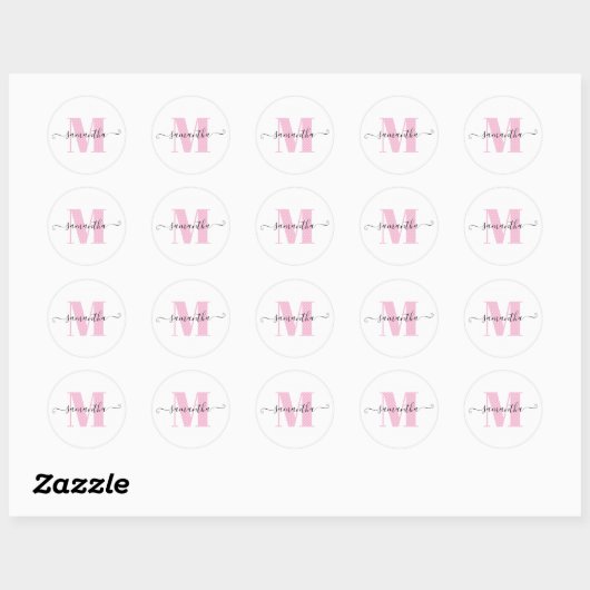 Girly Light Roze en Witte Polka Dot Monogram Ronde Sticker (Vel)