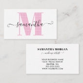 Girly Light Roze en Witte Polka Dot Monogram Visitekaartje (Voorkant / Achterkant)