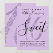 Girly Lila Paars Sequin Glitter Sweet 16 Kaart (Voorkant / Achterkant)