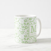 Girly Lime Green Tropical Flowers Monogram Koffiemok (Voorkant rechts)