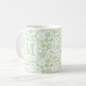 Girly Lime Green Tropical Flowers Monogram Koffiemok (Voorkant links)