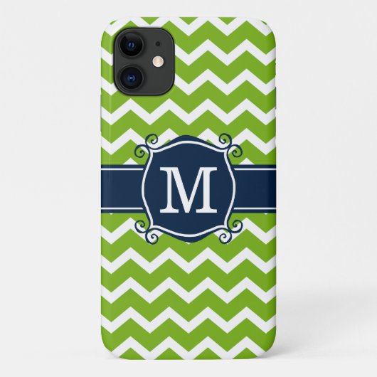 Girly Limoen Chevron Navy Custom Monogram Case-Mate iPhone Case (Achterkant)