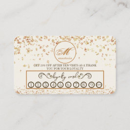 Girly Luxury Gold Glittery Monogram Beauty Salon Klantenkaartje