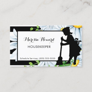 Girly Maid Stripes en Daisy Floral Housekeeper Visitekaartje
