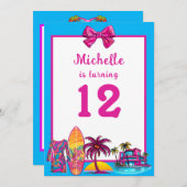 Girly Malibu Beach Rétro Invitation d'anniversaire (Devant / Derrière)