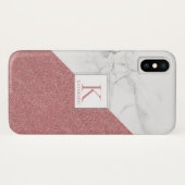 Girly Marble Blush Pink Glitter Monogram Geometric Case-Mate iPhone Case (Achterkant (horizontaal))