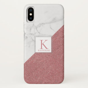 Girly Marble Blush Pink Glitter Monogram Geometric iPhone X Hoesje