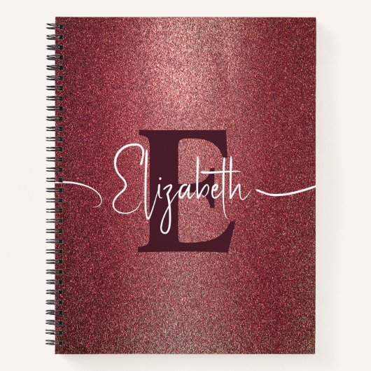 Girly Maroon - Roos Glitter Monogram Naam Notitieb Notitieboek (Voorkant)