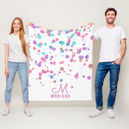 Girly Mermaid Glitter & Folie Confetti Monogram Fleece Deken (In situ)