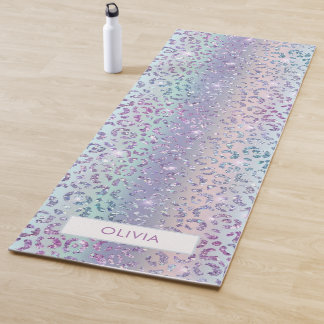 Girly Mermaid Glitter Leopard Print Monogram Naam Yogamat