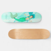 Girly Mermaid Green Tail Blue Skateboard (Horizontaal)