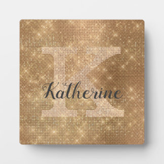 Girly Metallic Gold Diamond Sparkle Monogram Naam Fotoplaat