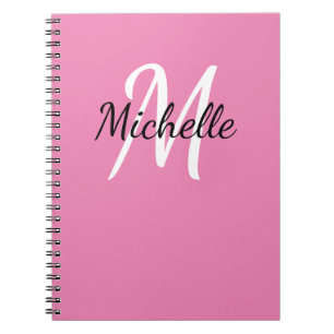 Girly Minimal Roze Monogram Naam + Initiaal Notitieboek