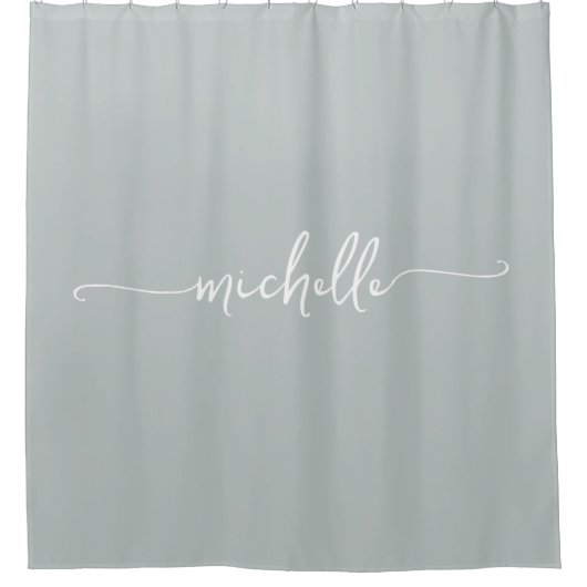 Girly Minimale Sage Groene Monogram Naam Kalligraf Douchegordijn (Voorkant)