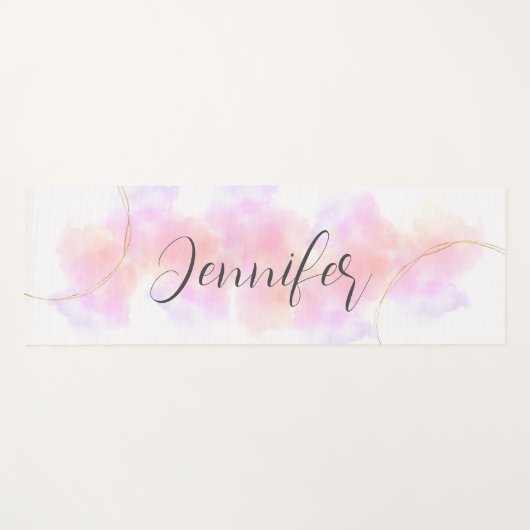 Girly Minimalistische waterverf roze en goudwit Yogamat (Voorkant (horizontaal))