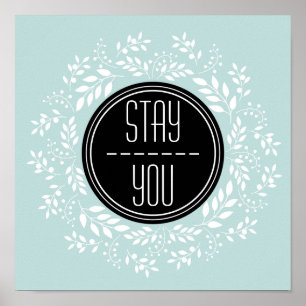 Girly Mint Blue Floral Wreator Inspirerend Quote Poster