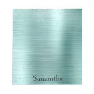 Girly Mint Glam Gold Sparkle Paarse Confetti Notitieblok