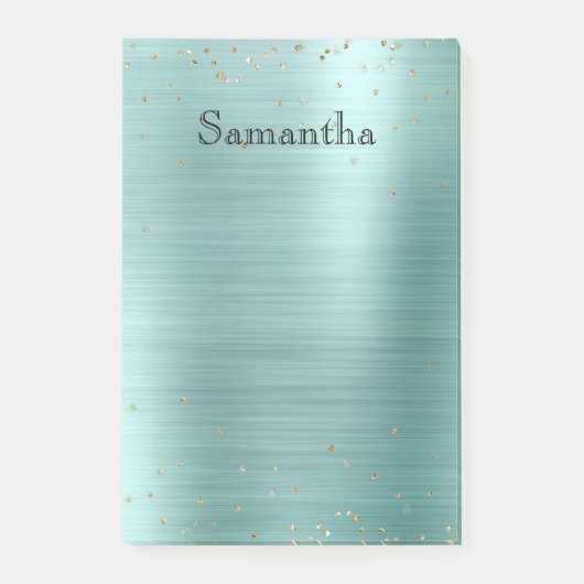 Girly Mint Glam Gold Sparkle Paarse Confetti Post-it® Notes (Voorkant)