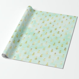 Girly Mint Glam Goud Tropische Ananas Cadeaupapier