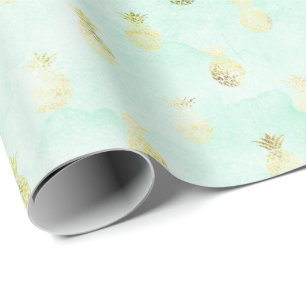 Girly Mint Glam Goud Tropische Ananas Cadeaupapier