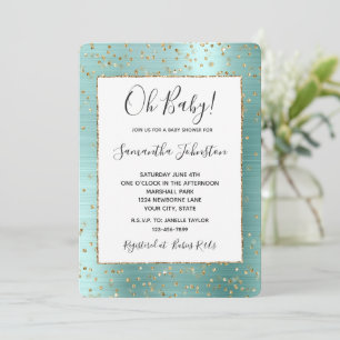 Girly Mint Glam Gouden Glitters Confetti Baby Show Kaart