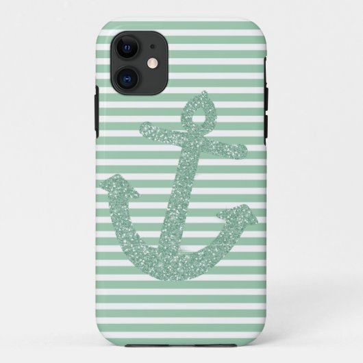 Girly Mint Glitter Anchor Case-Mate iPhone Case (Achterkant)