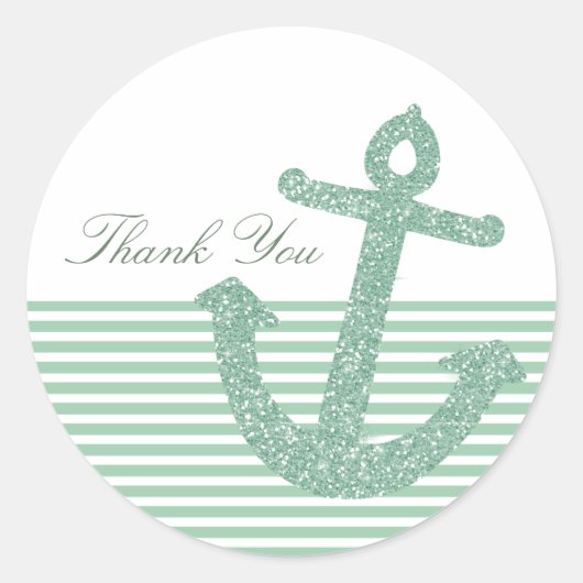 Girly Mint Glitter Anchor Ronde Sticker (Voorkant)